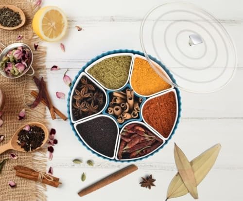 HomeWiz Plastic Square 7 Sections Multipurpose Kitchen Storage Masala Rangoli Dabba Box Set, Spice Box Set - Brown (Masala Box - 7 in 1)