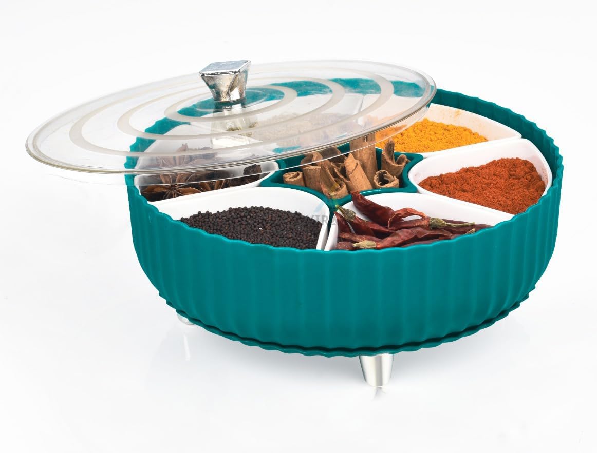 HomeWiz Plastic Square 7 Sections Multipurpose Kitchen Storage Masala Rangoli Dabba Box Set, Spice Box Set - Brown (Masala Box - 7 in 1)