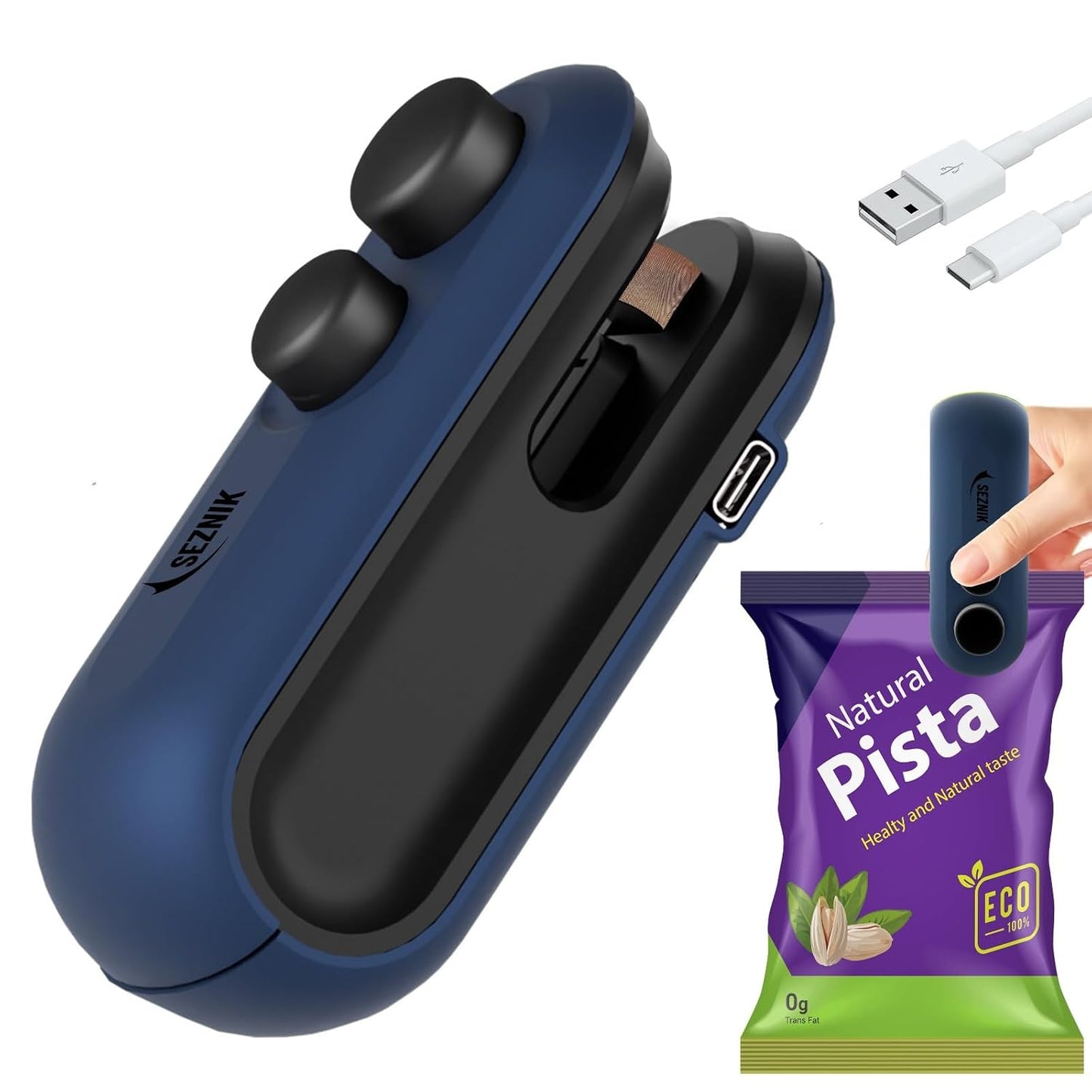Seznik Portable Mini Sealing Machine, Handheld Packet Sealer for Food, Snacks, Chips, Fresh Storage, Plastic Bags Sealing Machine, 1 YEAR Warranty (White)