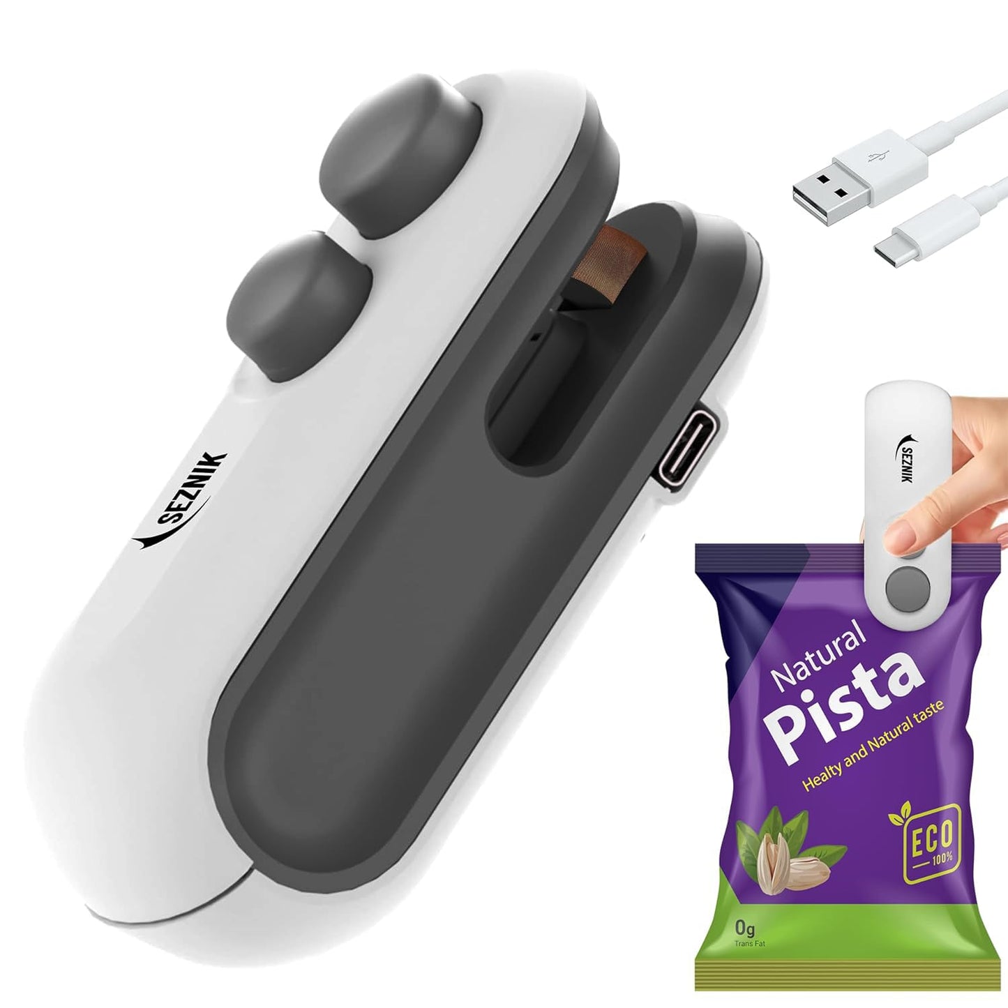 Seznik Portable Mini Sealing Machine, Handheld Packet Sealer for Food, Snacks, Chips, Fresh Storage, Plastic Bags Sealing Machine, 1 YEAR Warranty (White)