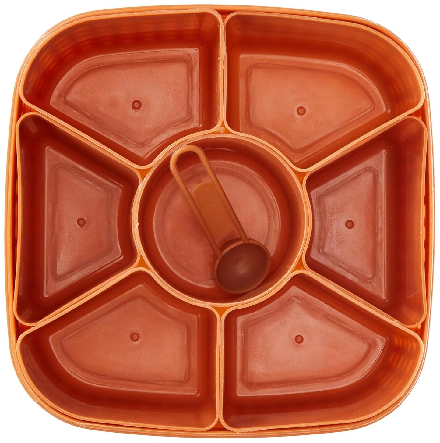 HomeWiz Plastic Square 7 Sections Multipurpose Kitchen Storage Masala Rangoli Dabba Box Set, Spice Box Set - Brown (Masala Box - 7 in 1)