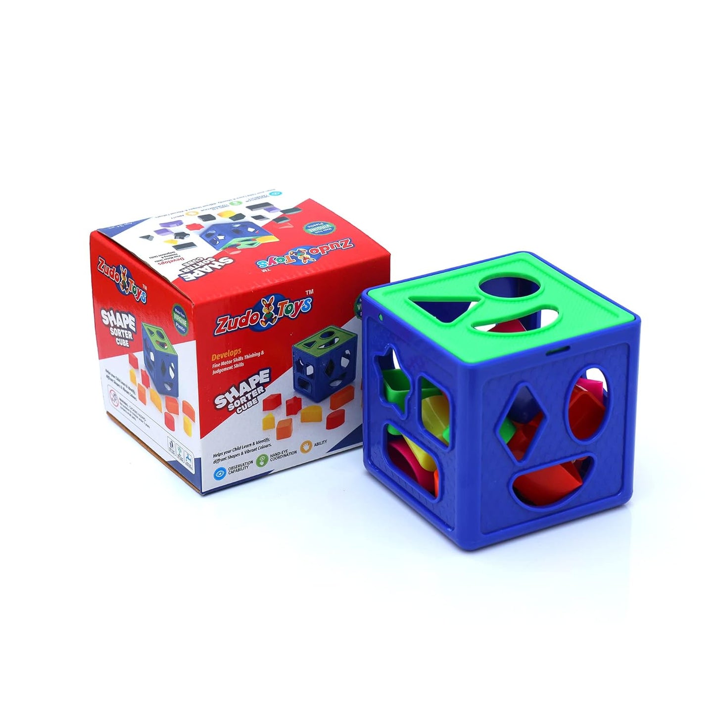 ZUDO TOYS Shape Sorting Cube With 18 Shape And Different Color - Kids Activity Toys - Learning And Educational Toys With Multicolour - (Bis Approved), 19 Pcs