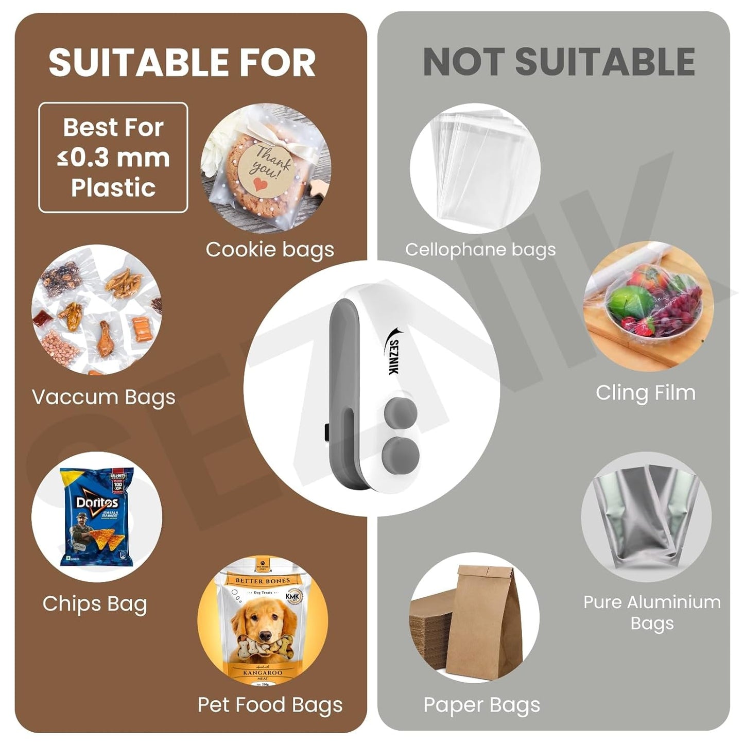 Seznik Portable Mini Sealing Machine, Handheld Packet Sealer for Food, Snacks, Chips, Fresh Storage, Plastic Bags Sealing Machine, 1 YEAR Warranty (White)