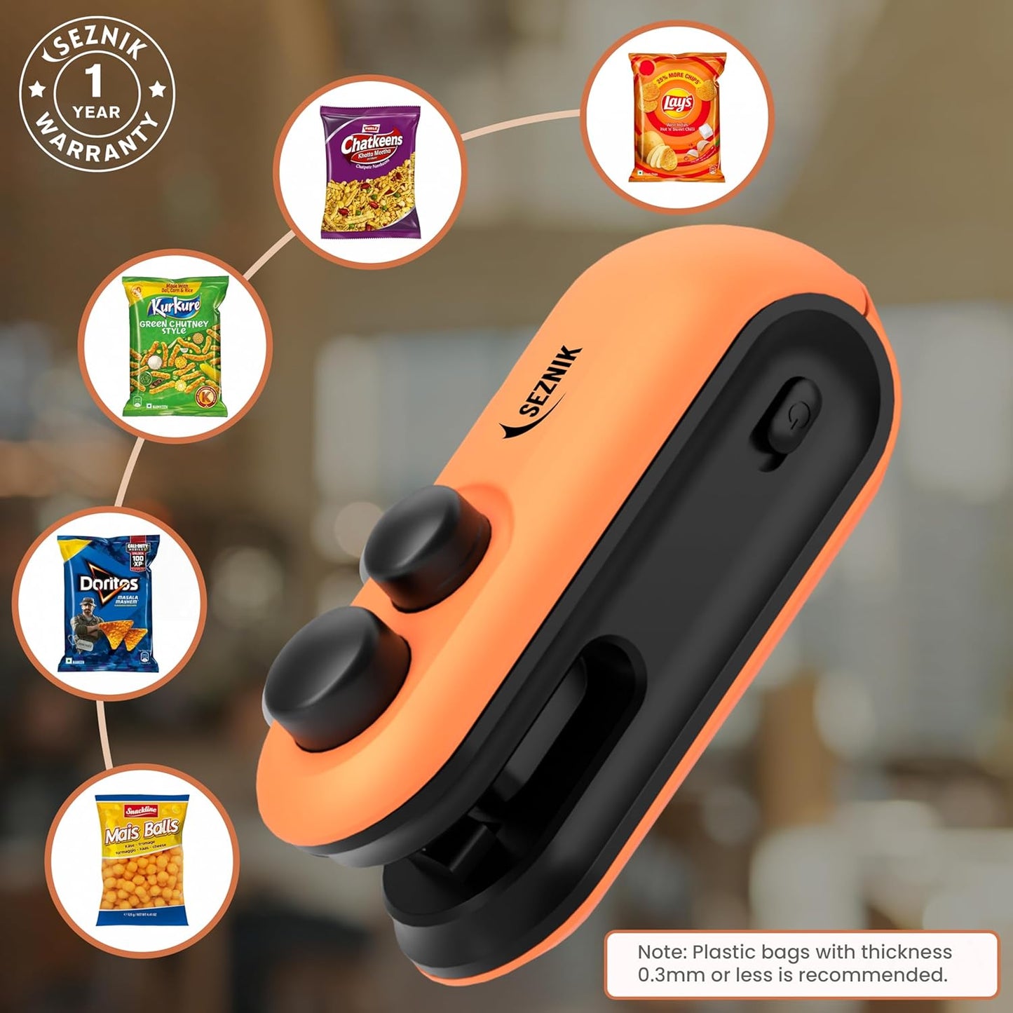 Seznik Portable Mini Sealing Machine, Handheld Packet Sealer for Food, Snacks, Chips, Fresh Storage, Plastic Bags Sealing Machine, 1 YEAR Warranty (White)