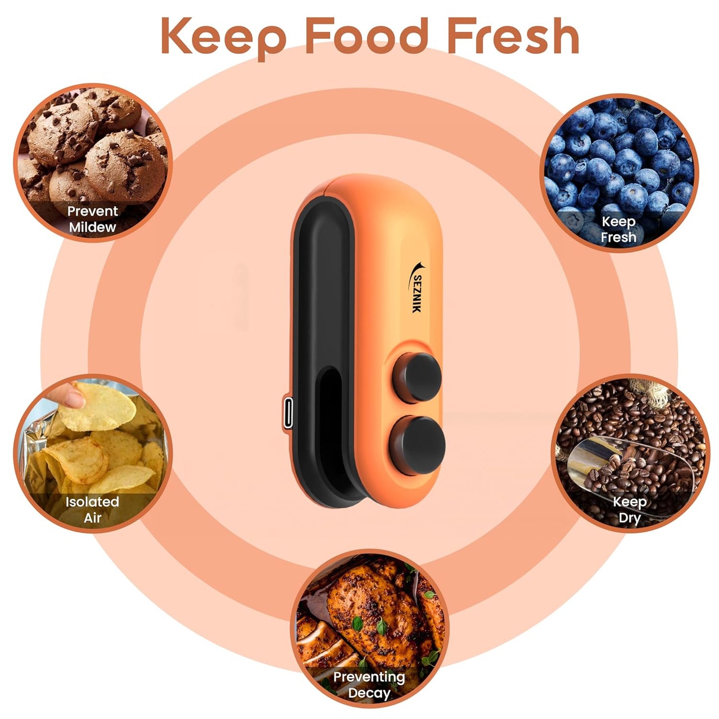 Seznik Portable Mini Sealing Machine, Handheld Packet Sealer for Food, Snacks, Chips, Fresh Storage, Plastic Bags Sealing Machine, 1 YEAR Warranty (White)