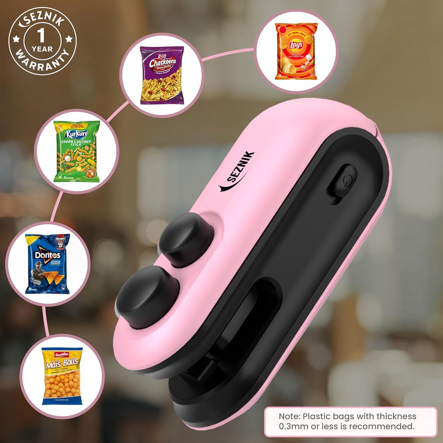 Seznik Portable Mini Sealing Machine, Handheld Packet Sealer for Food, Snacks, Chips, Fresh Storage, Plastic Bags Sealing Machine, 1 YEAR Warranty (White)