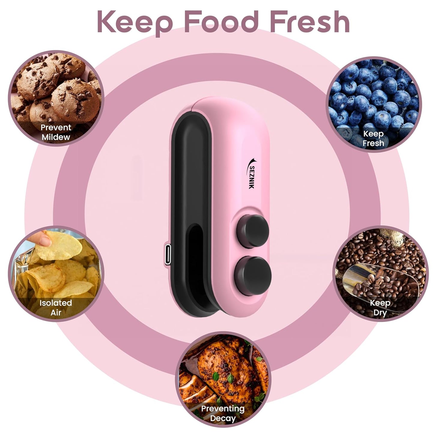 Seznik Portable Mini Sealing Machine, Handheld Packet Sealer for Food, Snacks, Chips, Fresh Storage, Plastic Bags Sealing Machine, 1 YEAR Warranty (White)