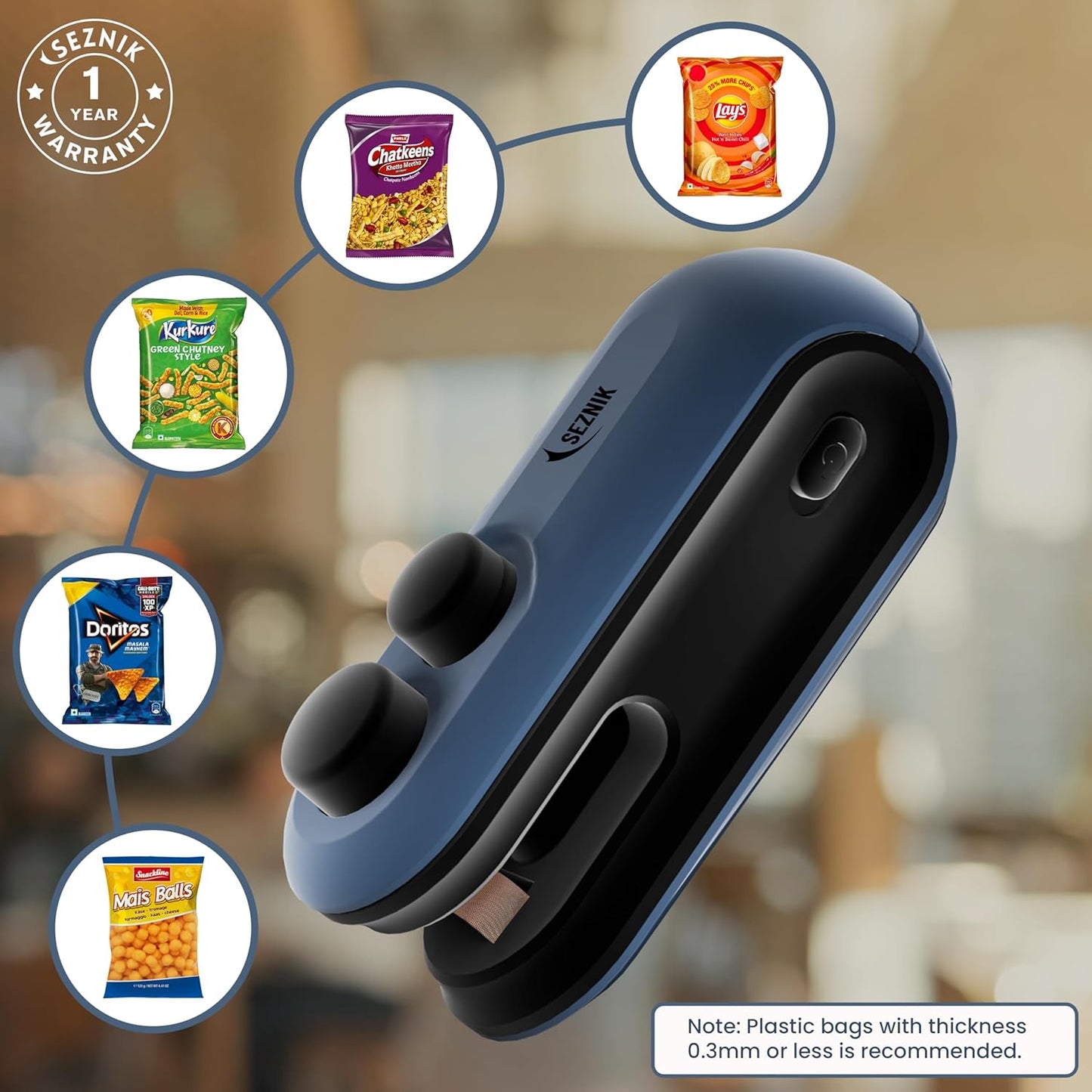 Seznik Portable Mini Sealing Machine, Handheld Packet Sealer for Food, Snacks, Chips, Fresh Storage, Plastic Bags Sealing Machine, 1 YEAR Warranty (White)