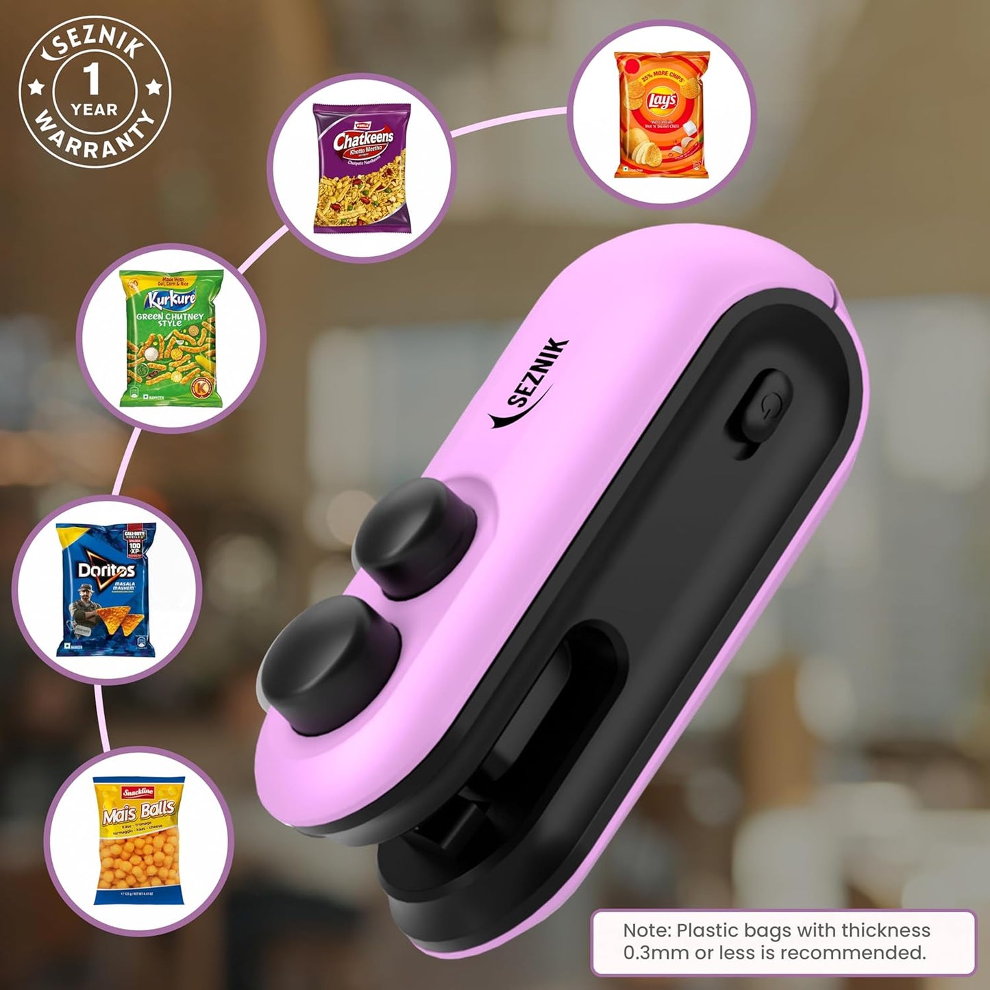 Seznik Portable Mini Sealing Machine, Handheld Packet Sealer for Food, Snacks, Chips, Fresh Storage, Plastic Bags Sealing Machine, 1 YEAR Warranty (White)