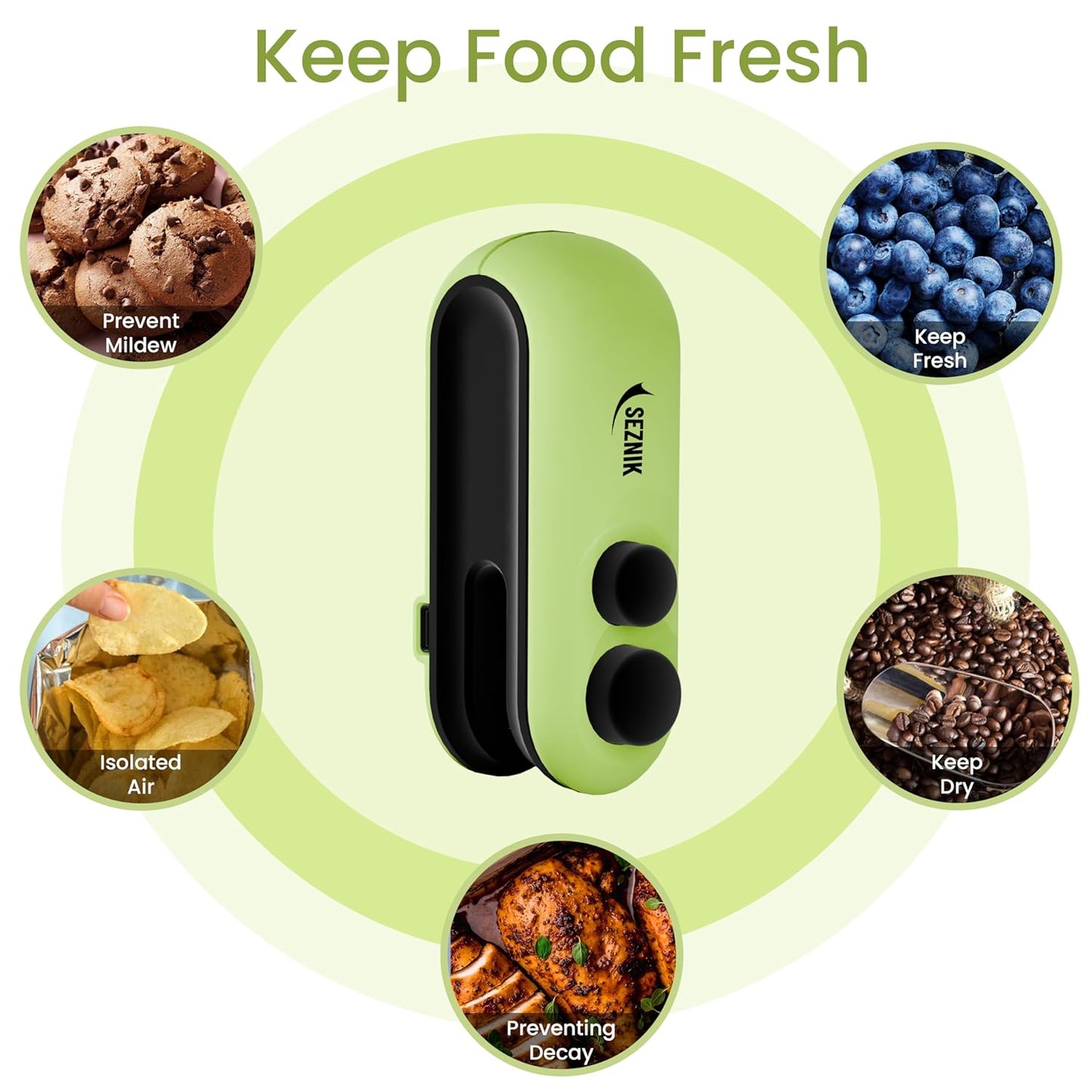 Seznik Portable Mini Sealing Machine, Handheld Packet Sealer for Food, Snacks, Chips, Fresh Storage, Plastic Bags Sealing Machine, 1 YEAR Warranty (White)