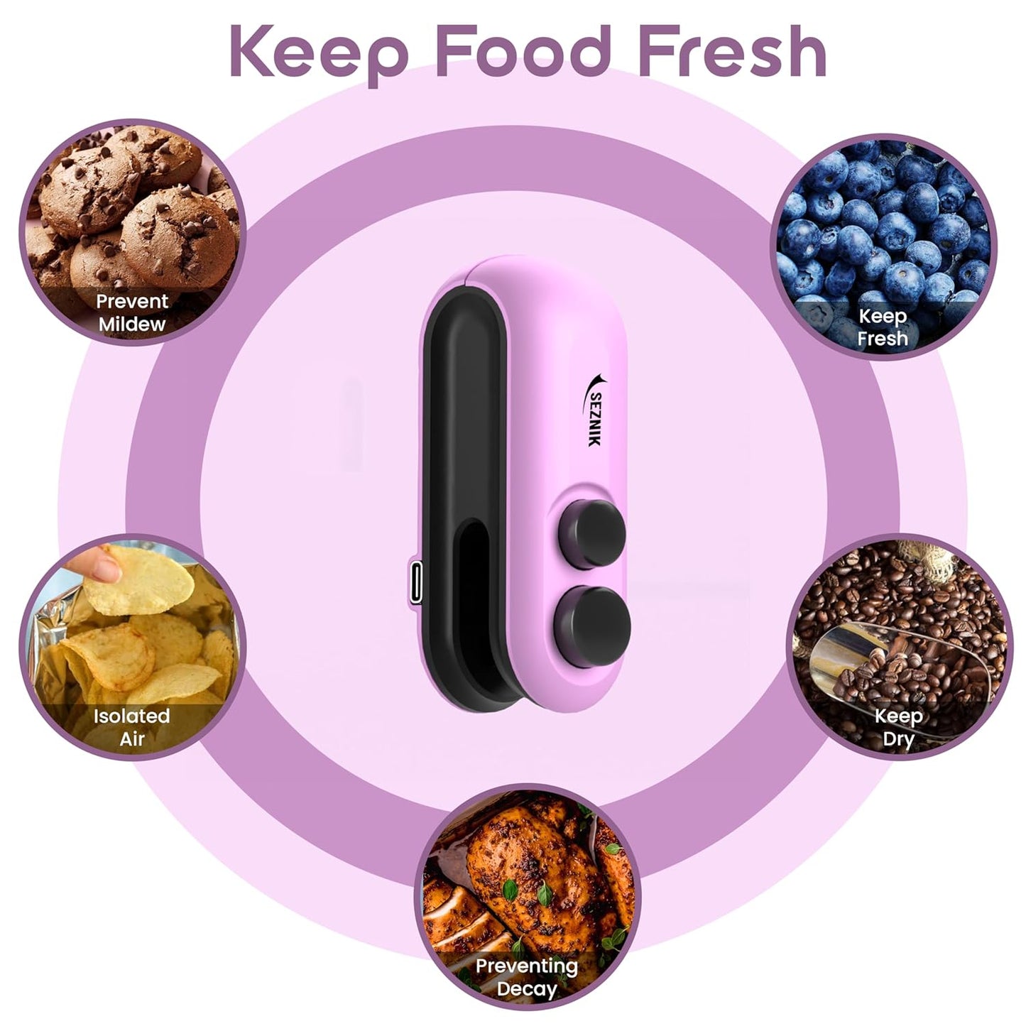Seznik Portable Mini Sealing Machine, Handheld Packet Sealer for Food, Snacks, Chips, Fresh Storage, Plastic Bags Sealing Machine, 1 YEAR Warranty (White)