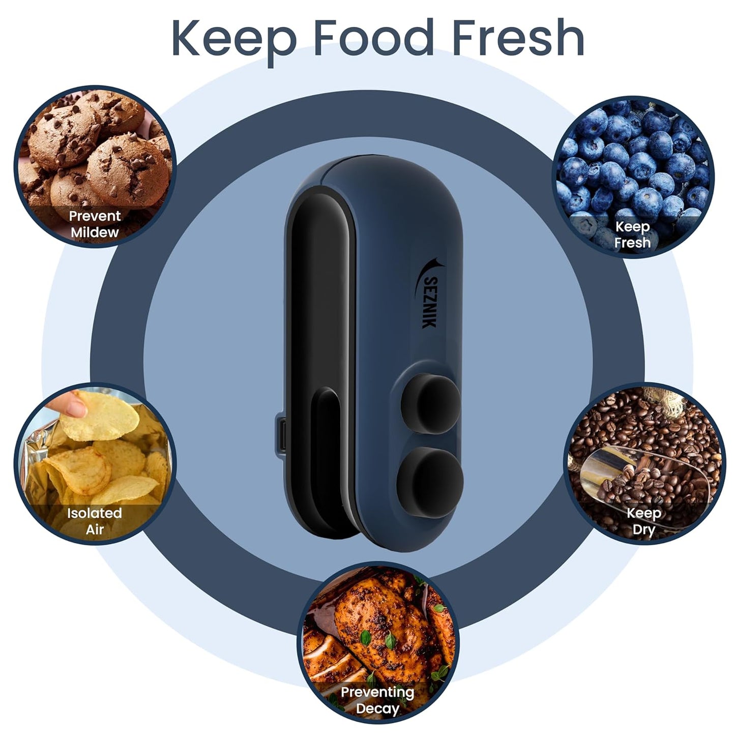 Seznik Portable Mini Sealing Machine, Handheld Packet Sealer for Food, Snacks, Chips, Fresh Storage, Plastic Bags Sealing Machine, 1 YEAR Warranty (White)