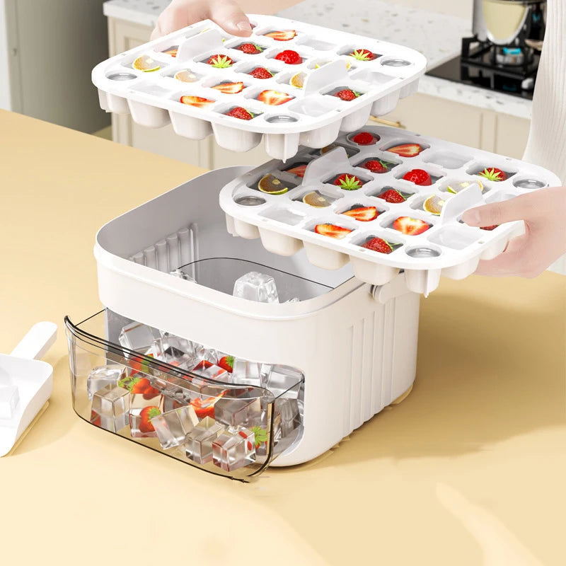 50-Cube Ice Maker with Easy Press Cap with Easy-press Lid Large Capacity Ice Cube Machine Reusable Food-grade Ice Cube Mold