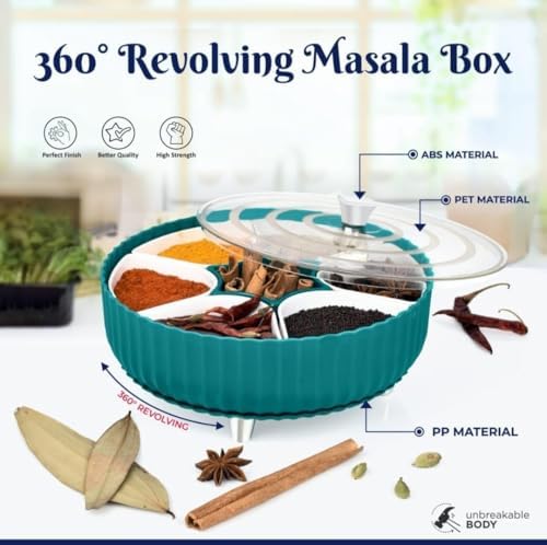 HomeWiz Plastic Square 7 Sections Multipurpose Kitchen Storage Masala Rangoli Dabba Box Set, Spice Box Set - Brown (Masala Box - 7 in 1)