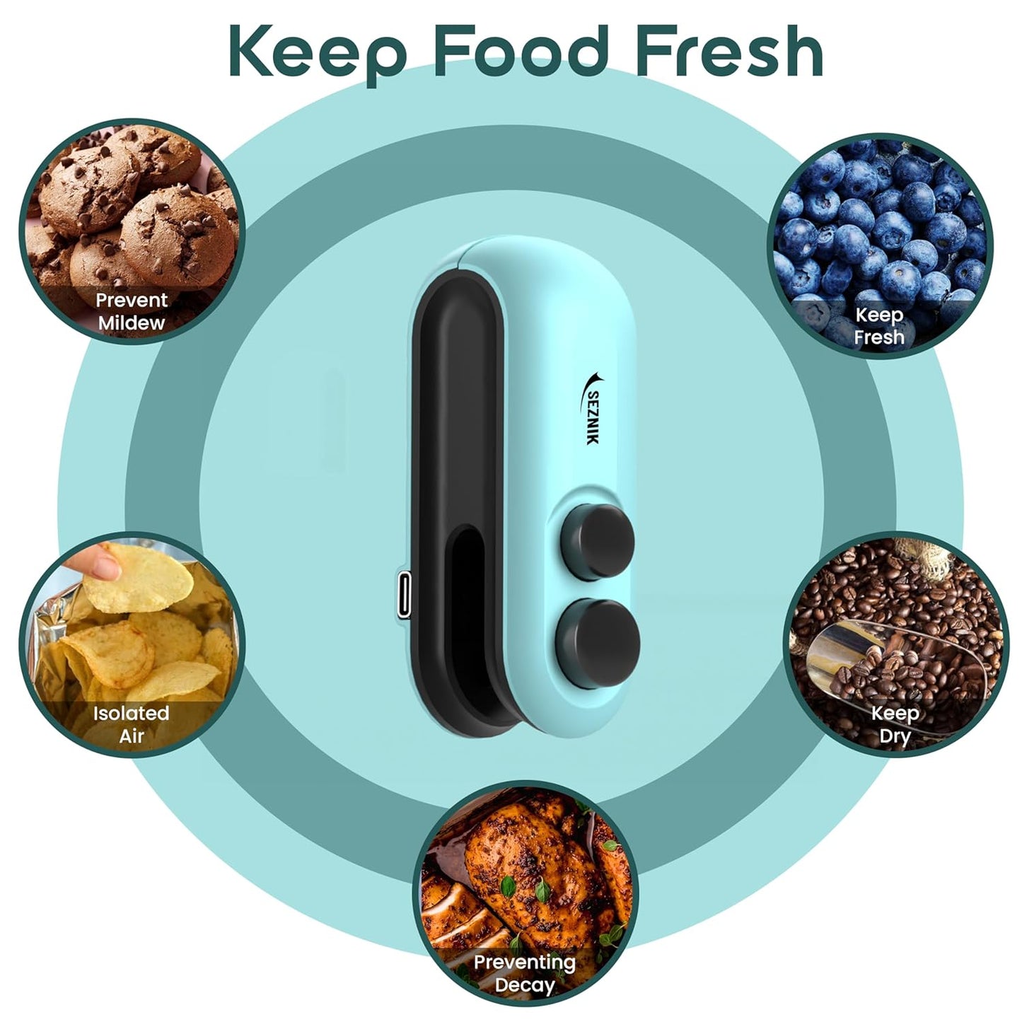 Seznik Portable Mini Sealing Machine, Handheld Packet Sealer for Food, Snacks, Chips, Fresh Storage, Plastic Bags Sealing Machine, 1 YEAR Warranty (White)